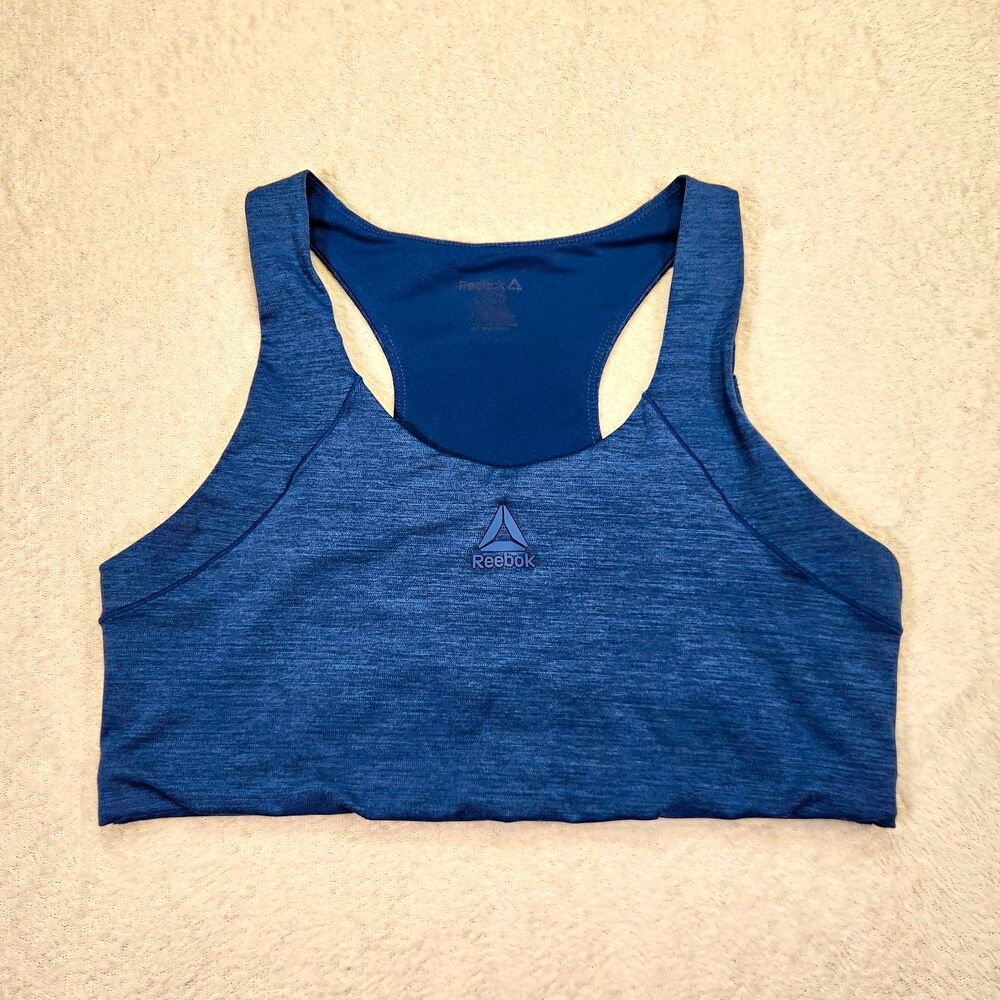 Reebok Womens Sports Bra Size L Solid Blue Racerback Medium Support Stretch